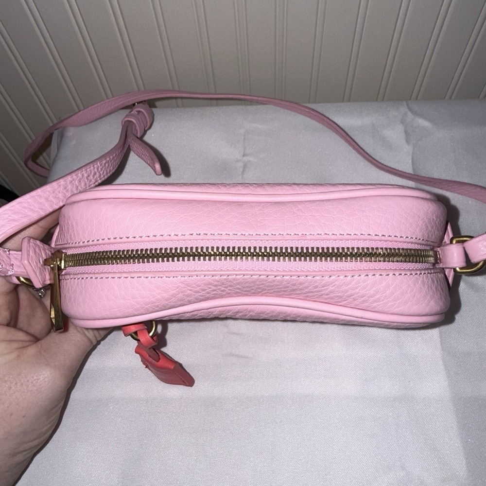J CREW Signet Crossbody Bag Purse Pink Italian Pebbled Leather Lock Key EUC - Picture 7 of 16
